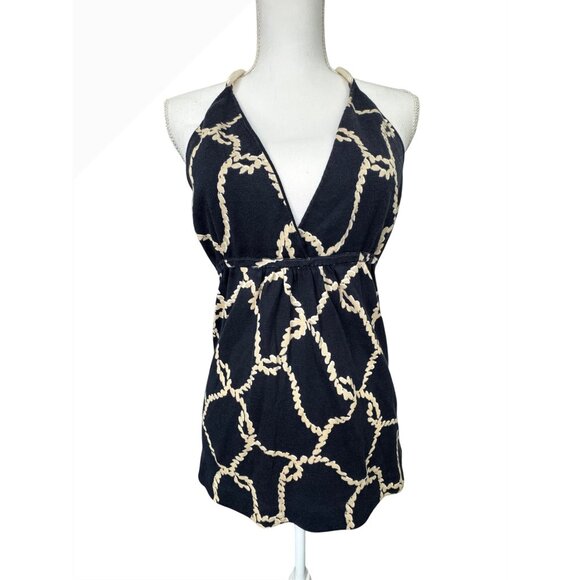 J.Crew Tops - J.Crew Womens Navy & Beige Rope Print Halter Top With Deep V-Neckline - NWOT